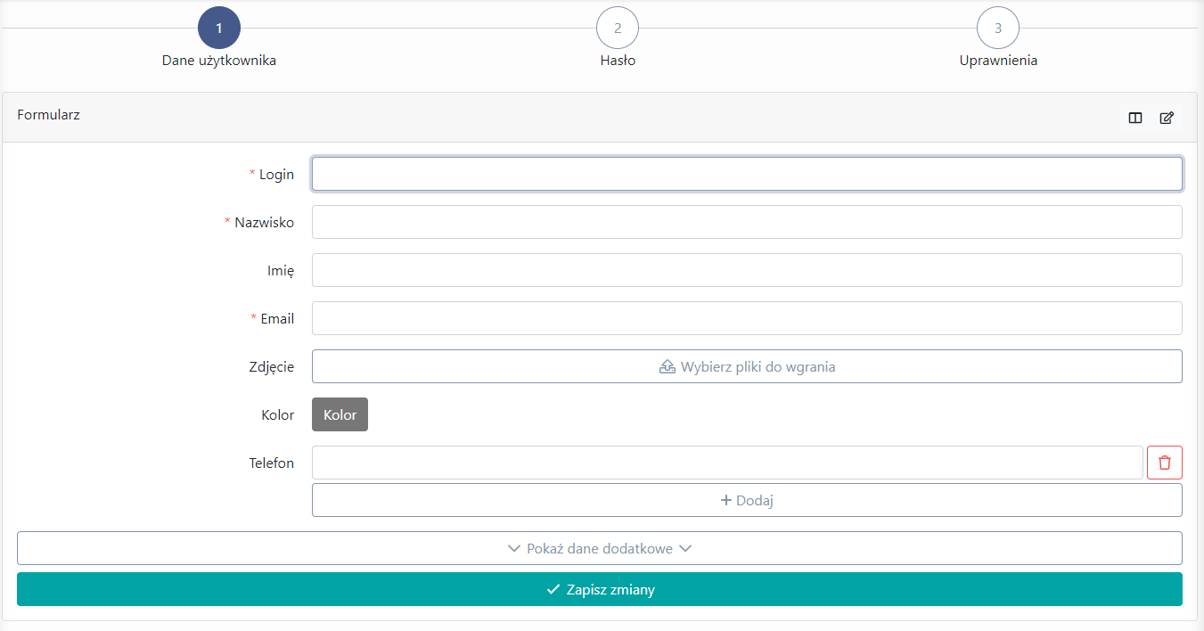 Formularz dodawania i zmiany użytkownika — 3.7.0 - dokumentacja